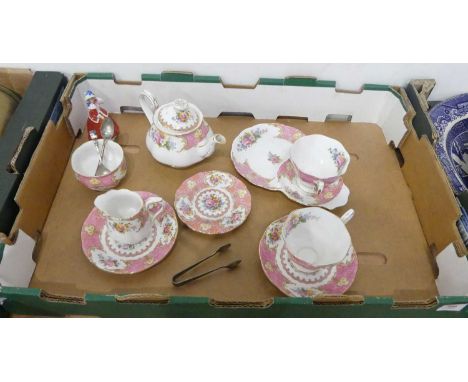 A Royal Albert Lady Carlisle pattern tete-a-tete service; together with a Royal Doulton figure Christmas Morn; and various si