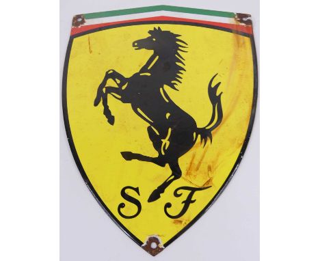 An enamel on metal Ferrari advertising sign, 28x21cm