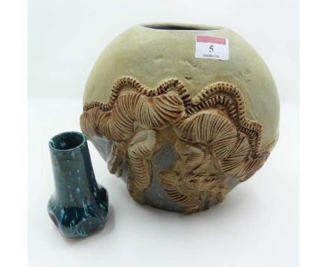 A Bernard Rooke Studio pottery vase, having relief curvilinear decoration, height 21cm, together with an Art Nouveau style gr