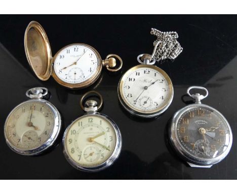 A gold plated full hunter pocket watch, the white enamel dial signed James Walsh of Bolton, having keyless movement; together