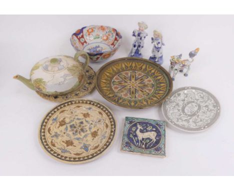 Mixed ceramics to include Japanese imari bowl, a Doulton Vertuma teapot, Isnik style wall tile, etc