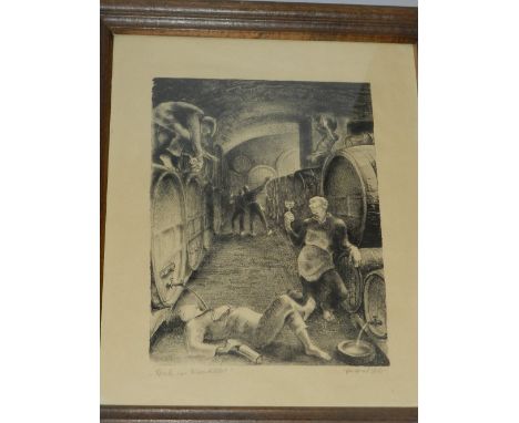 20th century German School, 'Water Baby', etching, signed in pencil 'Gertrud Letsz(?)'. H.15cm W.12.5cm,  together with compa