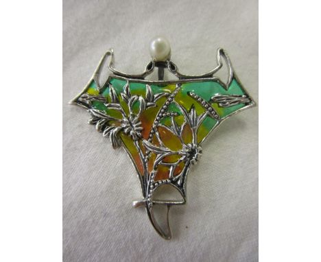 Silver, pearl &amp; enamel pendant