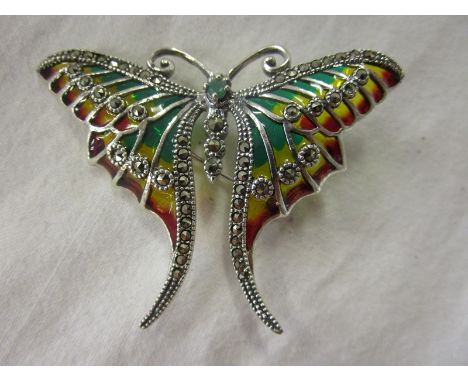 Silver &amp; champlevé enamel butterfly brooch