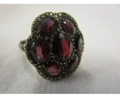 Antique French garnet &amp; marcasite ring