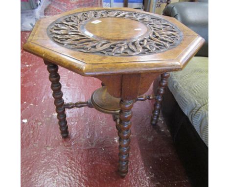 Finely carved and bobbin turned oak octagonal occasional table