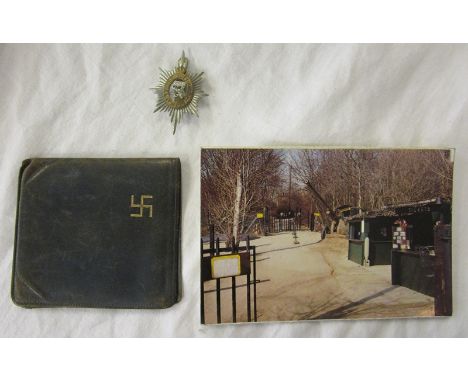 Nazi wallet, Worcester regiment cap badge &amp; WWII postcards