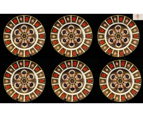 Royal Crown Derby Old Imari Pattern Single 22ct Gold BandSet of Six Large Cabinet Plates - pattern number 1128 date 1980. All