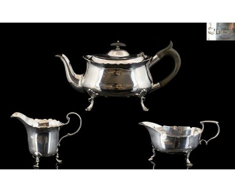 Early 20th Century Matched Bachelors 3 Piece Silver Tea Service, Various Hallmarks. Sheffield 1905, Chester 1922 &amp; Sheffi
