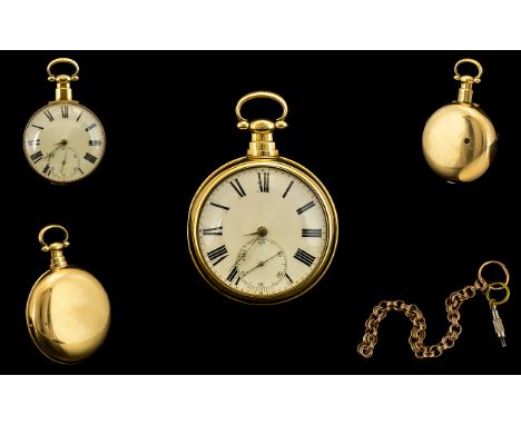 George III - Superb Quality 18ct Yellow Gold Cased Key Wind Open Faced Pocket Watch.  The Fusee-Verge movement with backplate