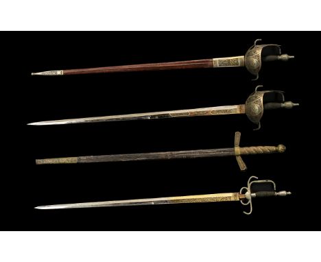 Two Display Toledo Swords, 1 With Leather Scabbard Both With Decorated Blades, Length 30 Inches Together With A Model 1840 St