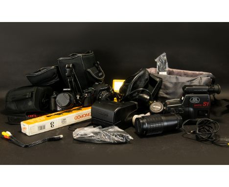 Large Collection of Various Camera Equipment - to include, Sanyo S1 Video Camer Recorder VEM-S1P. Pentax K100 DSuper. Pentax-