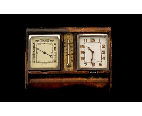 Jaeger-LeCoultre Travel Clock &amp; Barometer. Early 20th combined travel clock &amp; barometer, clock stops and starts and s