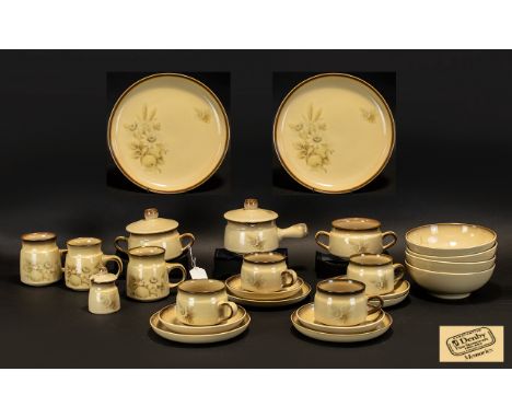 A Denby Memories Part Dinner Set comprising of 3 dinner plates, 4 tea cups, 4 saucers , 4 bowls,7 side plates,1 sugar bowl, 1