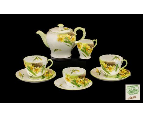 Shelley 'Tea for Two' Set comprising a tea pot, sugar bowl, milk jug, two cups, two saucers and a small cake plate.  All in w