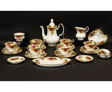 Royal Albert 'Old Country Roses' Tea Service  comprising tea pot; milk jug, sugar bowl, six tea cups, six saucers, six side p