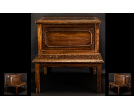 Library Steps. Early to mid century Library steps in mahogany, 2 tier leather topped steps, top step hinged to reveal storage