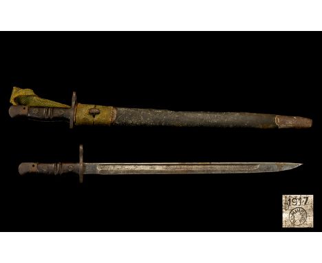 WW1 United States Of America Model 1917 Enfield Bayonet, Scabbard And Web Frog, Marked To Blade 1917 Remington,   