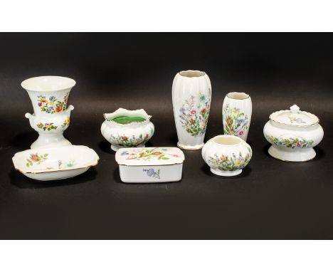 Collection of Aynsley Bone China to include 'Cottage Garden' vase'; 'Wild Tudor' vase, trinket bowl, small vase and candle bo