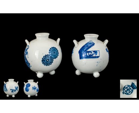A Pair of Royal Worcester Blue and White Aesthetic Period Globe Vases 4 inches in height .Full marks to base.
