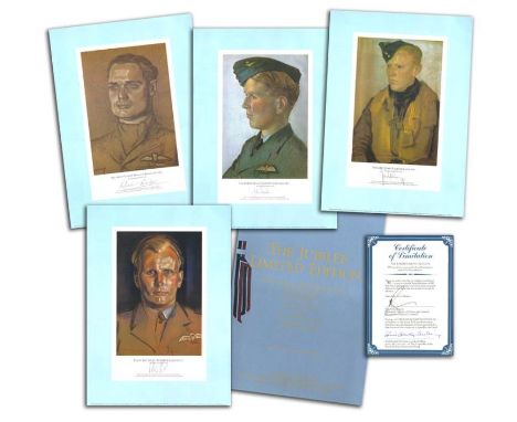 Jubilee Limited edition set of RAF portrait prints by Eric Kennington (number 123 of 950) signed by Squadron Leader Douglas B