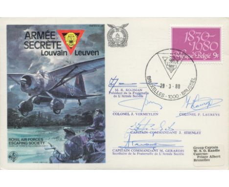 RAFES SC26d The Secret Army in Louvain Special Signed Cover Flown FDC (Royal Air Forces Escaping Society) with 9f Belgium Sta