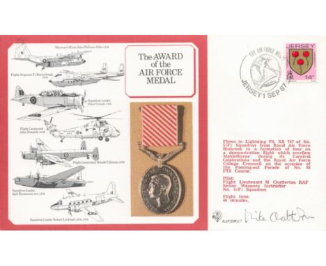 RAF WW2 Pilot Flight Lieutenant M Chatterton signed 'The Award Of The Airforce Medal' flown FDC. 14P Jersey Stamp. Postmark T