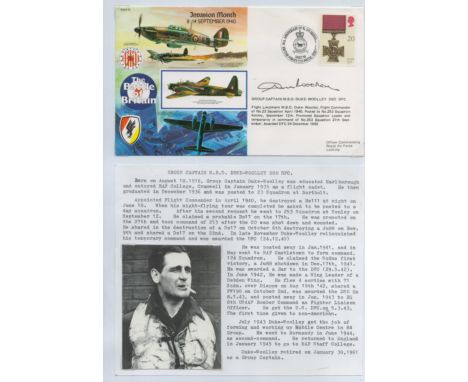 WWII GR/CPT M. B. D Duke Woolley DSO, DFC signed Battle of Britain Invasion Month 8-14 September 1940 FDC. PM 50th Anniversar