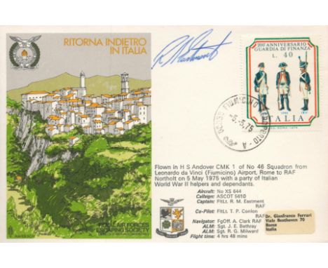 RAF WW2 Captain Flt Lt R M Eastment signed Ritorna Indietro In Italia flown FDC. Stamp 200 Anniversario Guardia Di Finanza L.