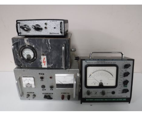 Six testing meters including a transistor amplifier, VHF signal generator etc 
