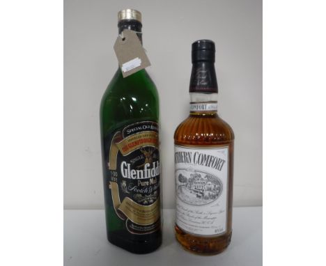 A 1L bottle of Glenfiddich Pure Malt Scotch Whiskey, together with a 70cl bottle of Southern Comfort 