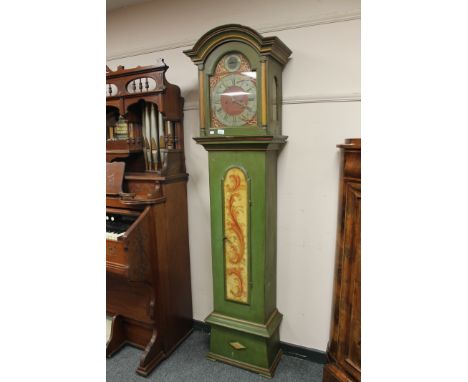 An antique continental painted longcase clock, height 194cm 
