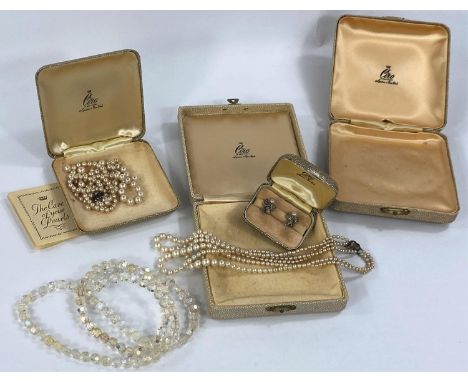 A selection of pearl necklaces, earrings etc in Ciro boxes 