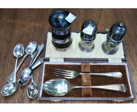 A matched silver christening spoon and fork 1.30 oz London 1800 spoon and Sheffield 1910 fork? ; silver plate etc including a