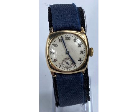 A 1920's gents 9ct gold watch on modern strap (case: 5gm net) 