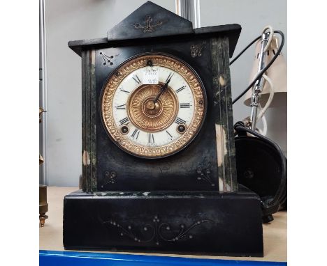 A marble mantel clock, a gilt Limit carriage clock and another 