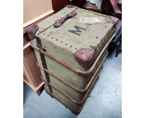 A large wood bound cabin trunk&nbsp; 