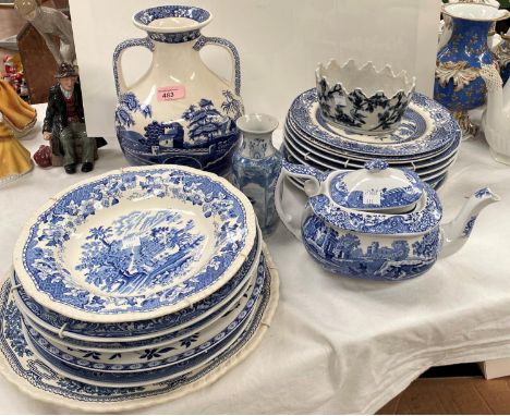 A Spode large "Blue Tower" vase; other blue &amp; white pottery 