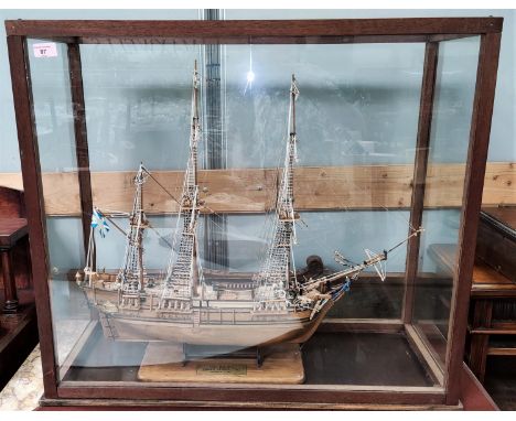 A vintage scratch built model of HMS BOUNTY, one sixtieth scale, fully rigged, 72cm in glazed case 