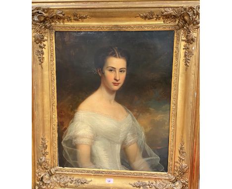 GERMAN (Munich) School, 19th century, oil on canvas, half length portrait of Helen Frances Muller-Wetter, aged about 18 c.185