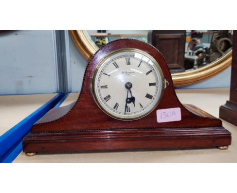 A mahogany inlaid Napoleon hat mantel clock J.W.Benson, London