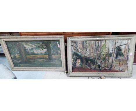 20th Century, Impressionistic woodland scenes, pair of oils on canvas, unsigned, 47 x 78cm, framed and glazed; David G Swinto