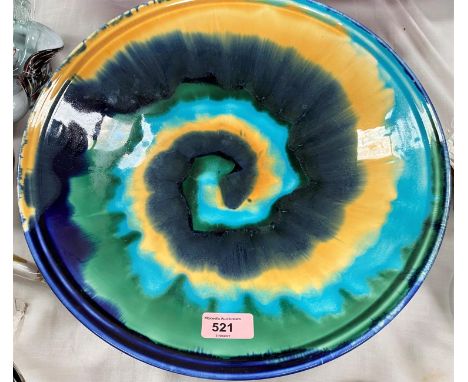 A POOLE STUDIO dish with free form spiral pattern, signed J.T, 35cm 