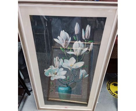 TRETCHIKOFF, colour process print "Pink Magnolias", signed in black ink and dated '73, 100 x 54cm, John Swan &amp; Son Ltd pr
