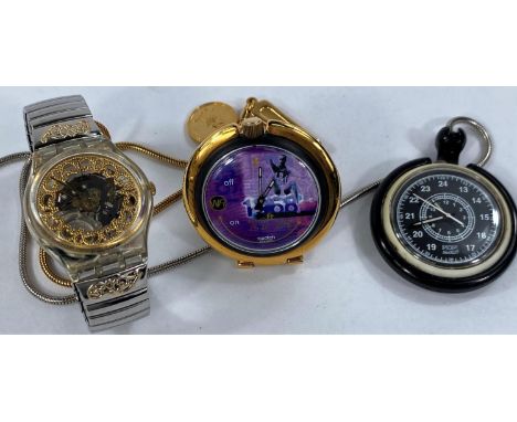 A Swatch Watch; two Swarovski &amp; two Swatch Watches on chains. 