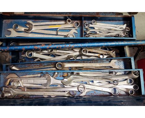 A selection of hand tools; spanners; boxes of fittings; etc. 