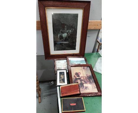 A Frederick Remington&nbsp;print in large oak frame; other prints; etc. 