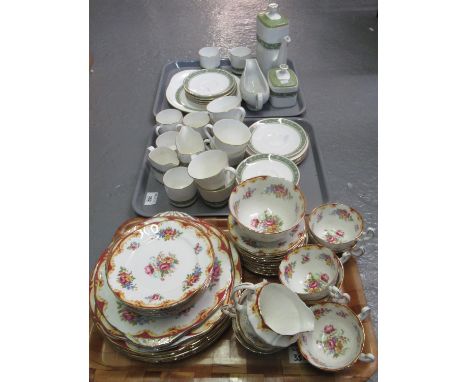 Two trays of Royal Doulton fine bone china Rondelay design teas ware, together with a tray of Adderley fine bone china floral