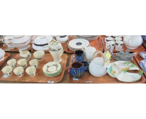 Two trays of assorted china to include a tray of Royal Cauldon England Art deco coffee set to include coffee pot, six coffee 