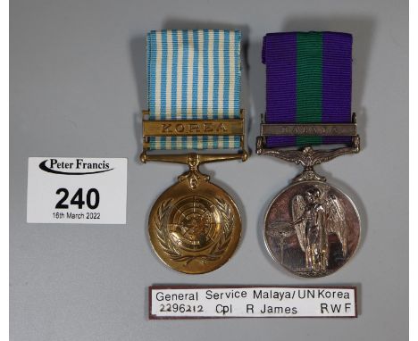 Queen Elizabeth II General Service medal with clasp for Malaya, together with United Nations medal with clasp for Korea, awar